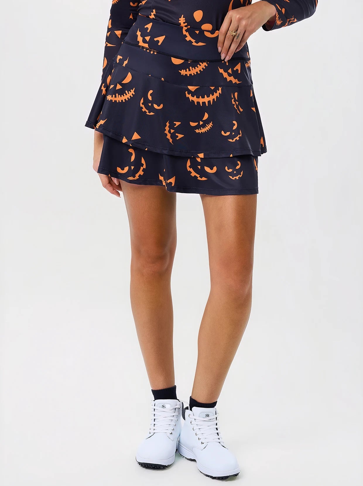 Halloween Pumpkin Grin 16" Double-layer Active Skort 