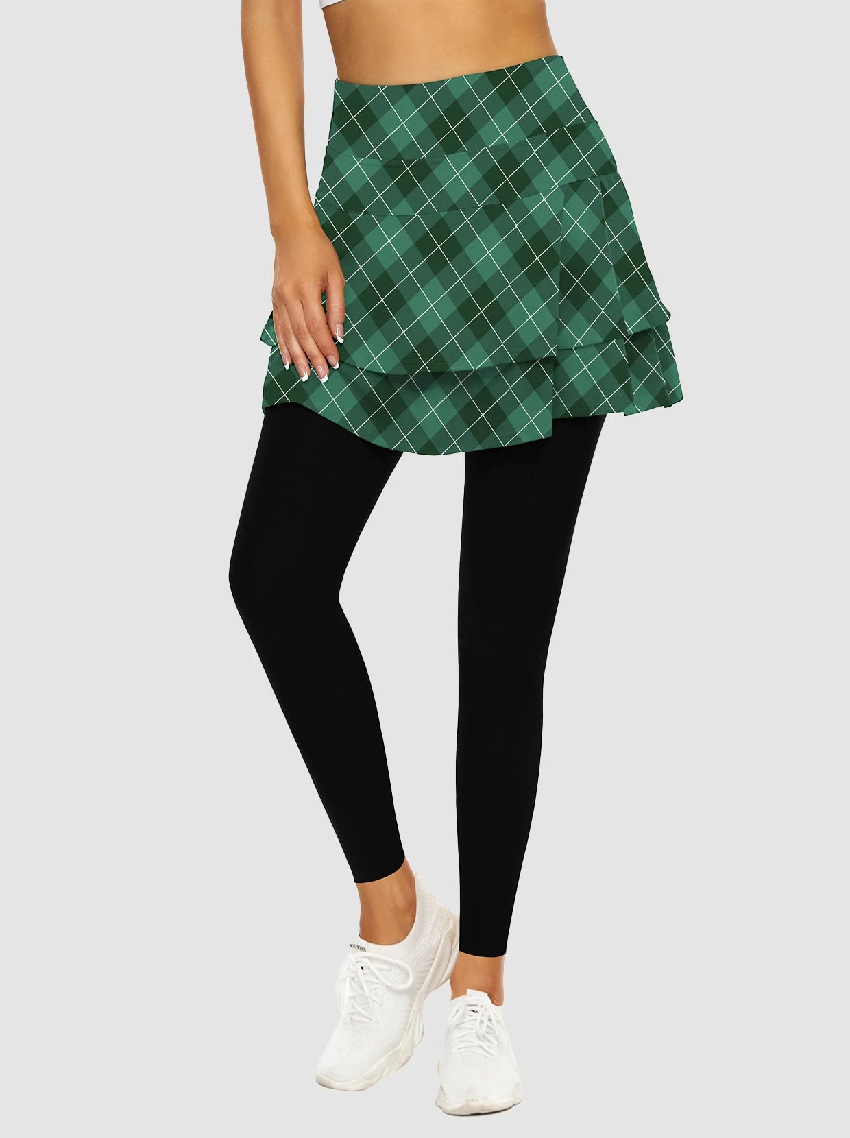 Soneven Pleated Athletic Skirted Leggings with Pockets