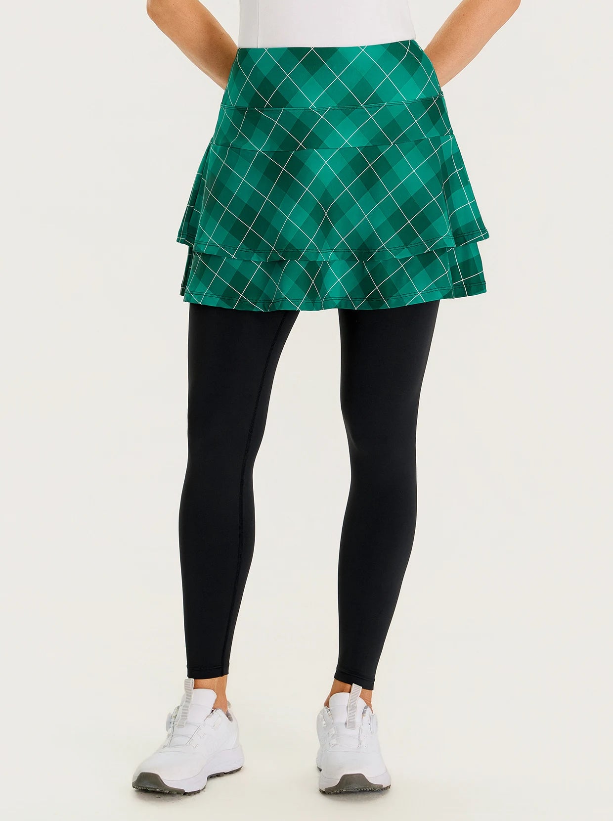 Soneven Pleated Athletic Skirted Leggings with Pockets
