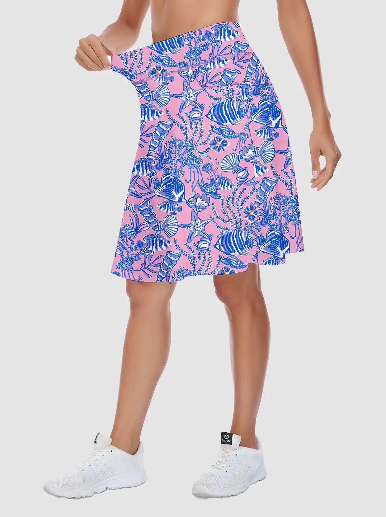 20" Blue and Pink Print Active Skorts with Shorts and Pockets