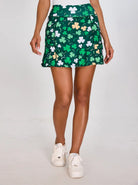 Ladies 17" Green Shamrock Pleated Skort with Shorts and Pockets