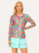 Halloween Pumpkin and Floral Stand-collar Long-sleeve Polo Shirt