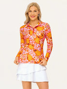 Halloween Orange Pumpkin Quarter-zip Long-sleeve Polo Shirt