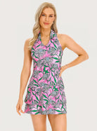 32" Tropical Flower Racerback Sleeveless Active Dress with Shorts
