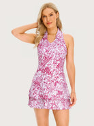 32" Pink Wildlife V-neck Racerback Sleeveless Polo Dress with Shorts