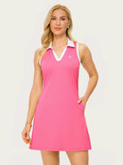 Pink 34" V-neck Racerback Sleeveless Dress with Shorts