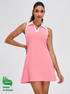LuxeCool™ Pink 34“ V-neck Racerback Sleeveless Dress with Shorts