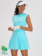 LuxeCool™ Blue 34“ Quarter-zip Sleeveless Dress with Pockets and Shorts