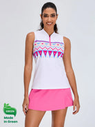 LuxeCool™ White Flamingo Quarter-zip Sleeveless Shirt