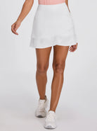 LuxeCool™ Soild White 16"  Layered Ruffle Hem Active Skort