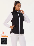 Black Hybrid Fleece Vest with Pockets For Women