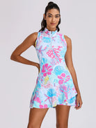Women's 34“ Ocean Garden Pattern Stand-collar Sleeveless Dress