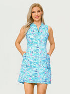 34" Blue Flamingo Sleeveless Golf Dress with Shorts and Pockets