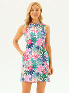 34" Floral Quarter-zip Sleeveless Golf Dress with Shorts and Pockets