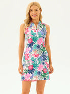 34" Floral Quarter-zip Sleeveless Golf Dress with Shorts and Pockets