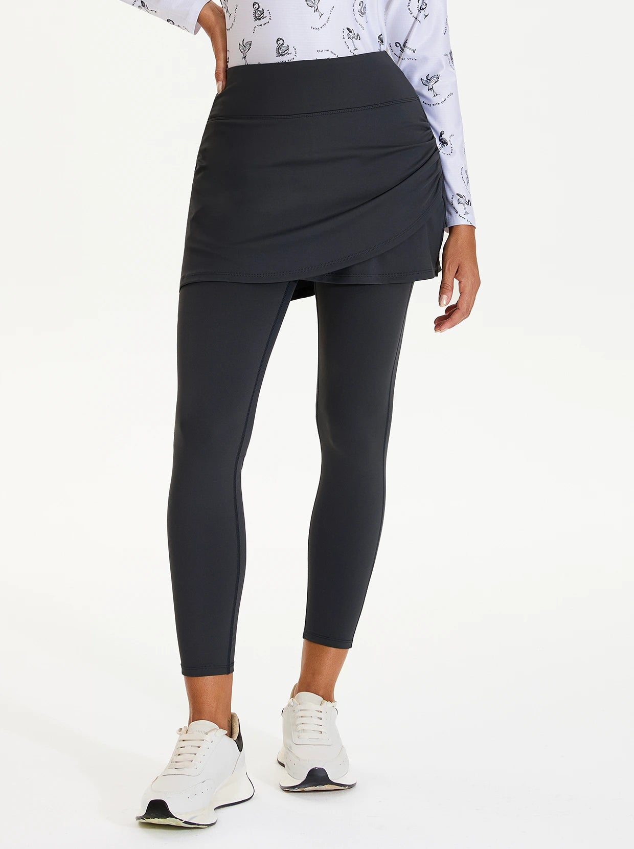 Basic Cross-over hem Pleated Active Skirted Leggings