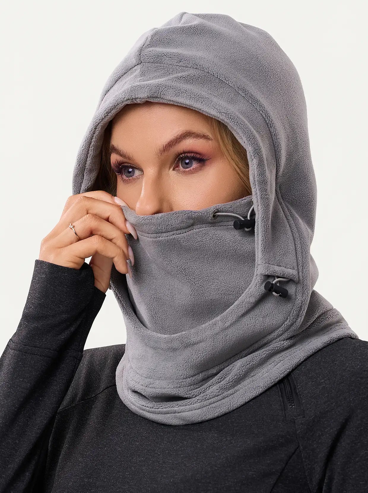 Grey Thermal Hinged Balaclava with Adjustable Drawcord 