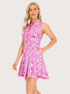 34" Pink Water Ripple Sleeveless Pleated Dress with Shorts and Pockets