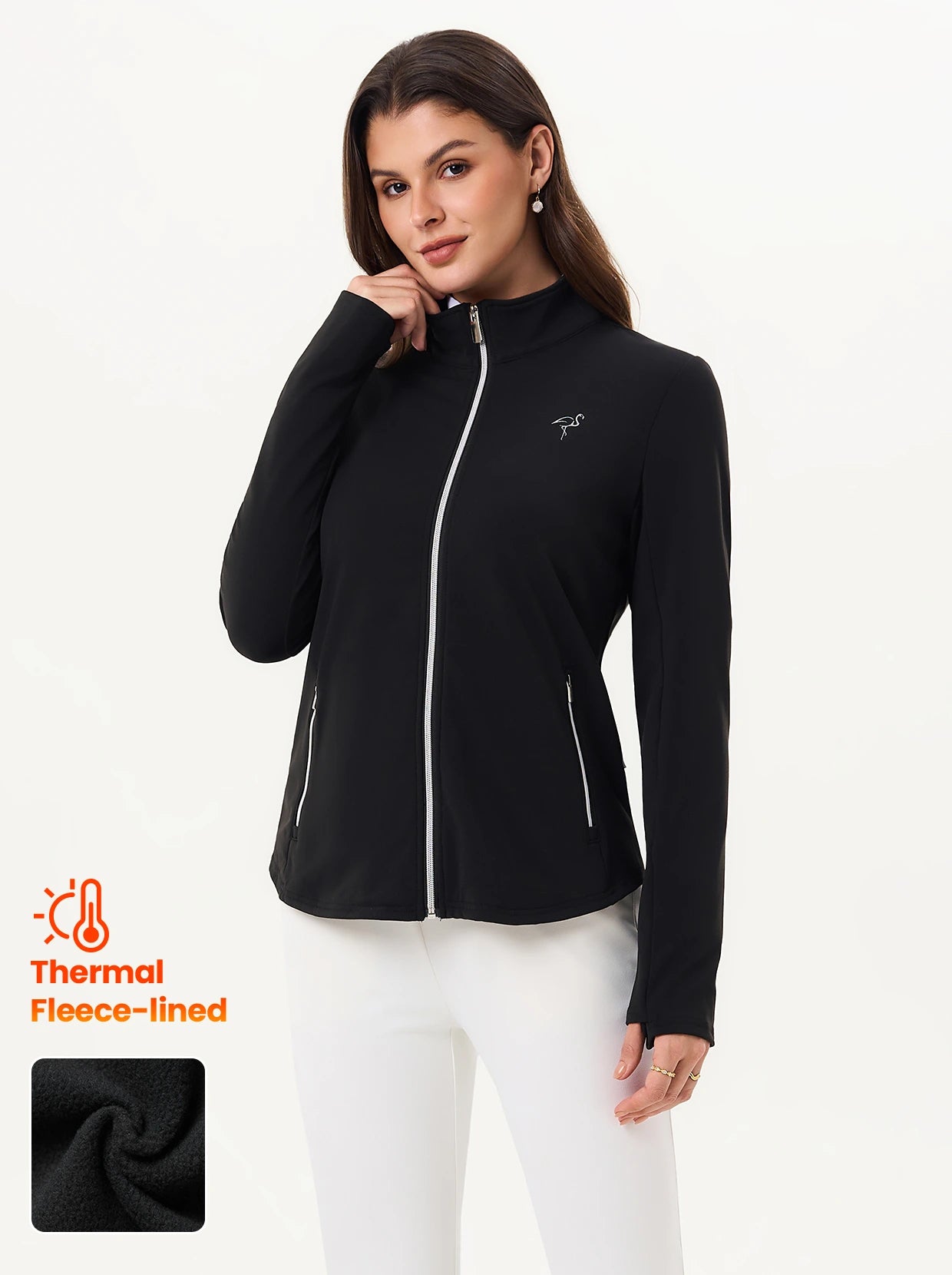 Basic Black Thermal Stand-collar Zipper Golf Jacket