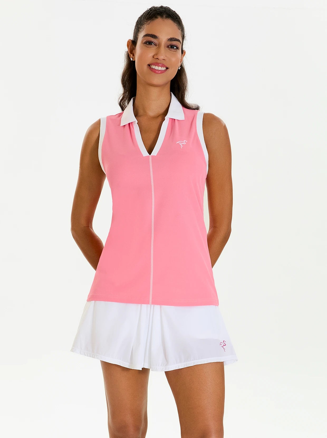 Women's Pink V-neck Sleeveless Polo Shirt