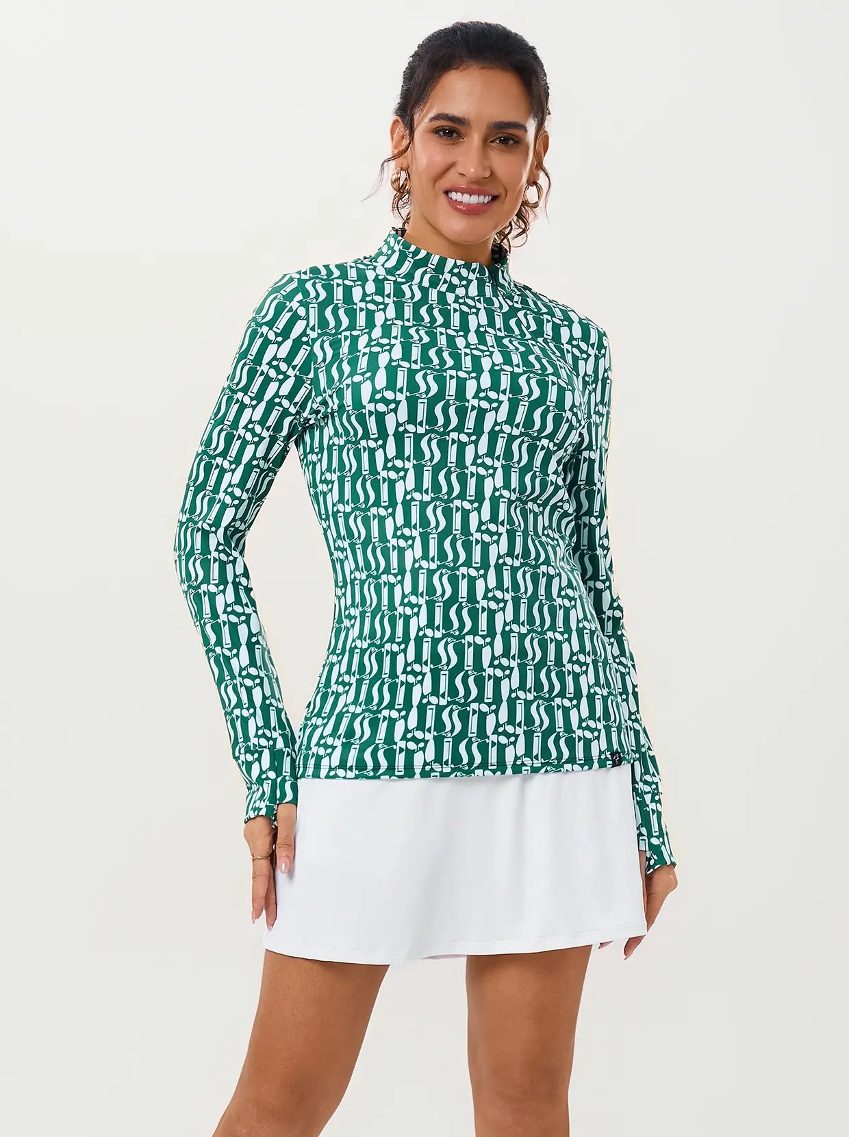 Green Geometric Print Side-zip Long-sleeve Shirt