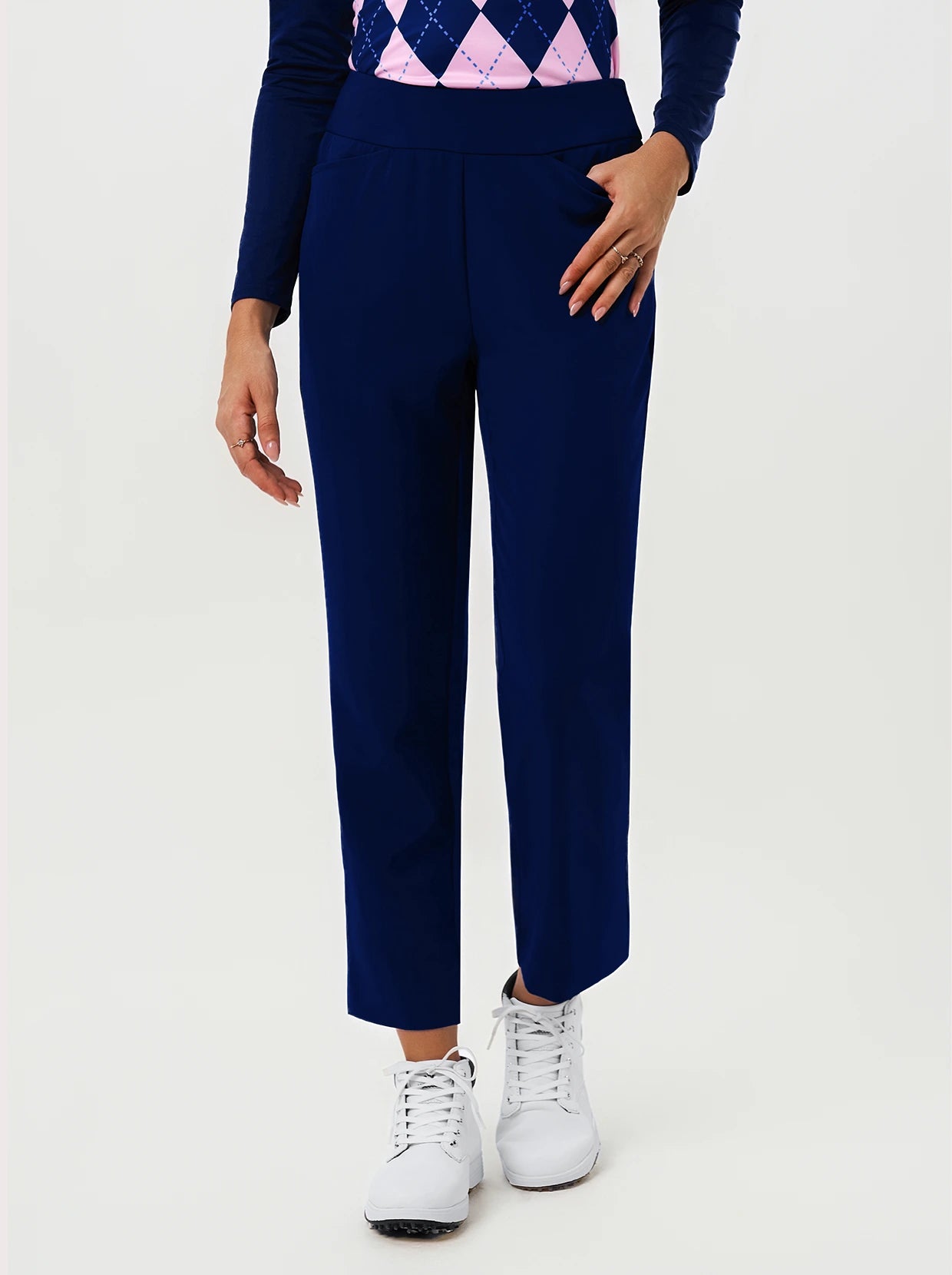 Navy 37" Side-zip Quick-dry Ankle Pant with Pockets