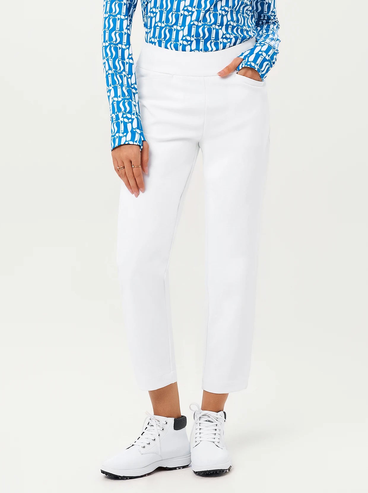 White 37" Side-zip Ankle Pant with Pockets