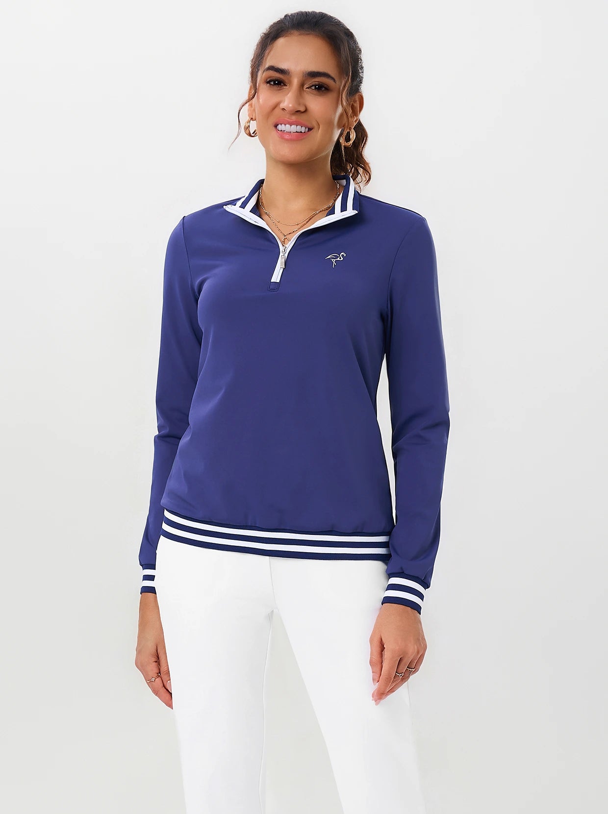 Blue Quarter-zip Long-sleeve Polo Shirt