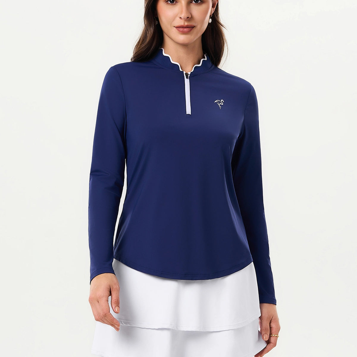 Navy Ruffled Quarter-zip Long-sleeve Golf Polo Shirt | Soneven