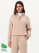 Khaki Quarter-zip Golf Sweatshirt For Women