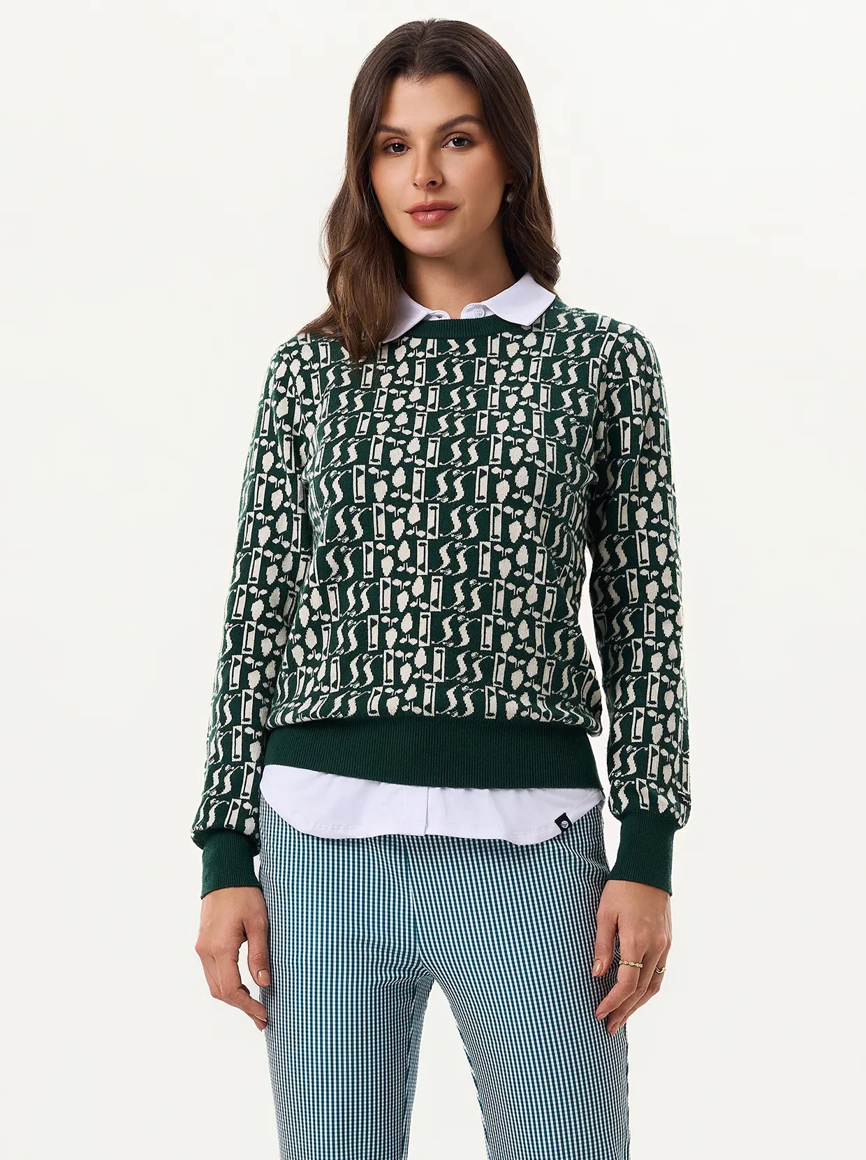 Green Geometric Pullover Long-sleeve Sweater