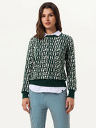 Green Geometric Pullover Long-sleeve Sweater