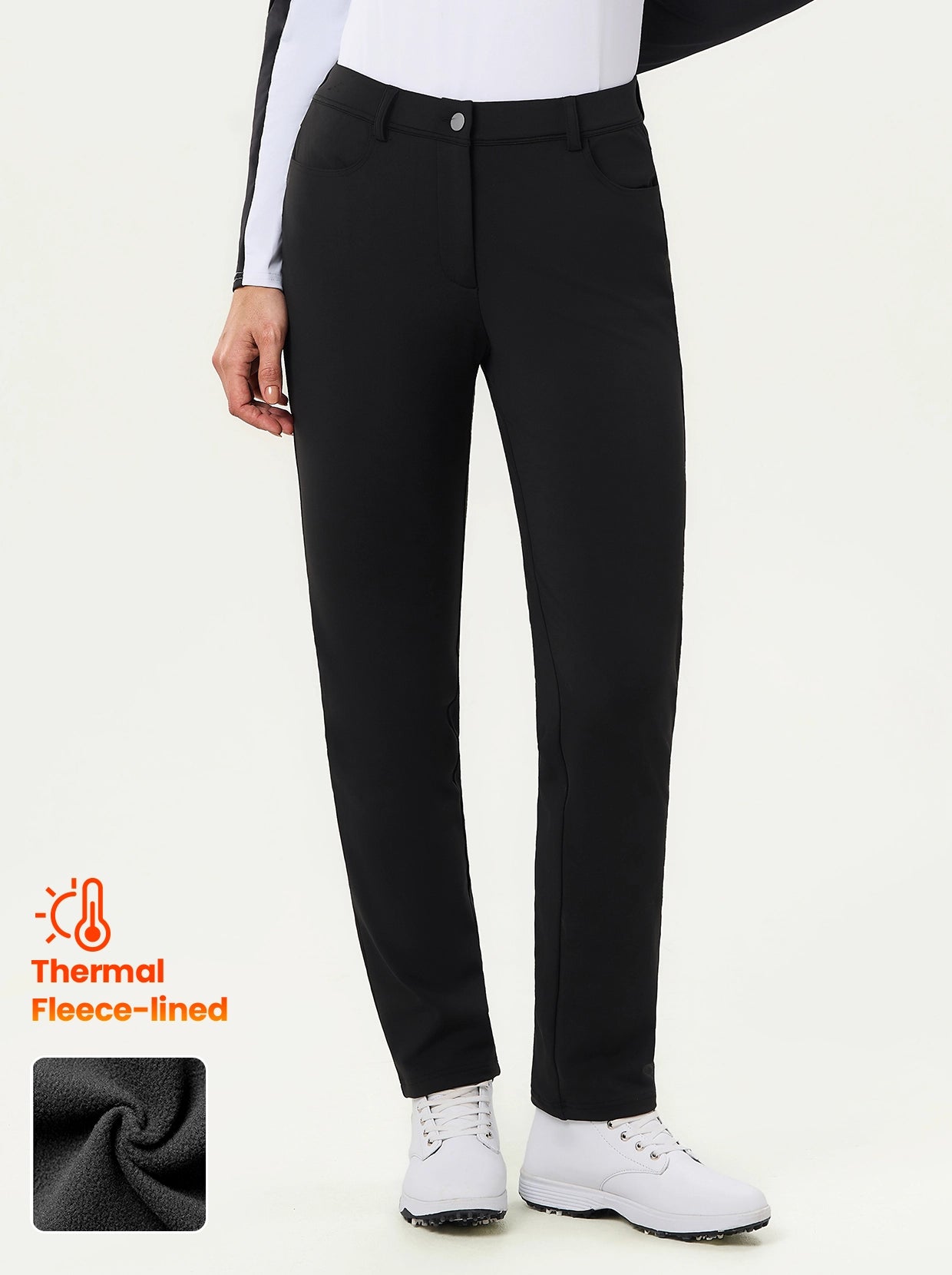 High-Elastic Black 34" Thermal Golf Pants

