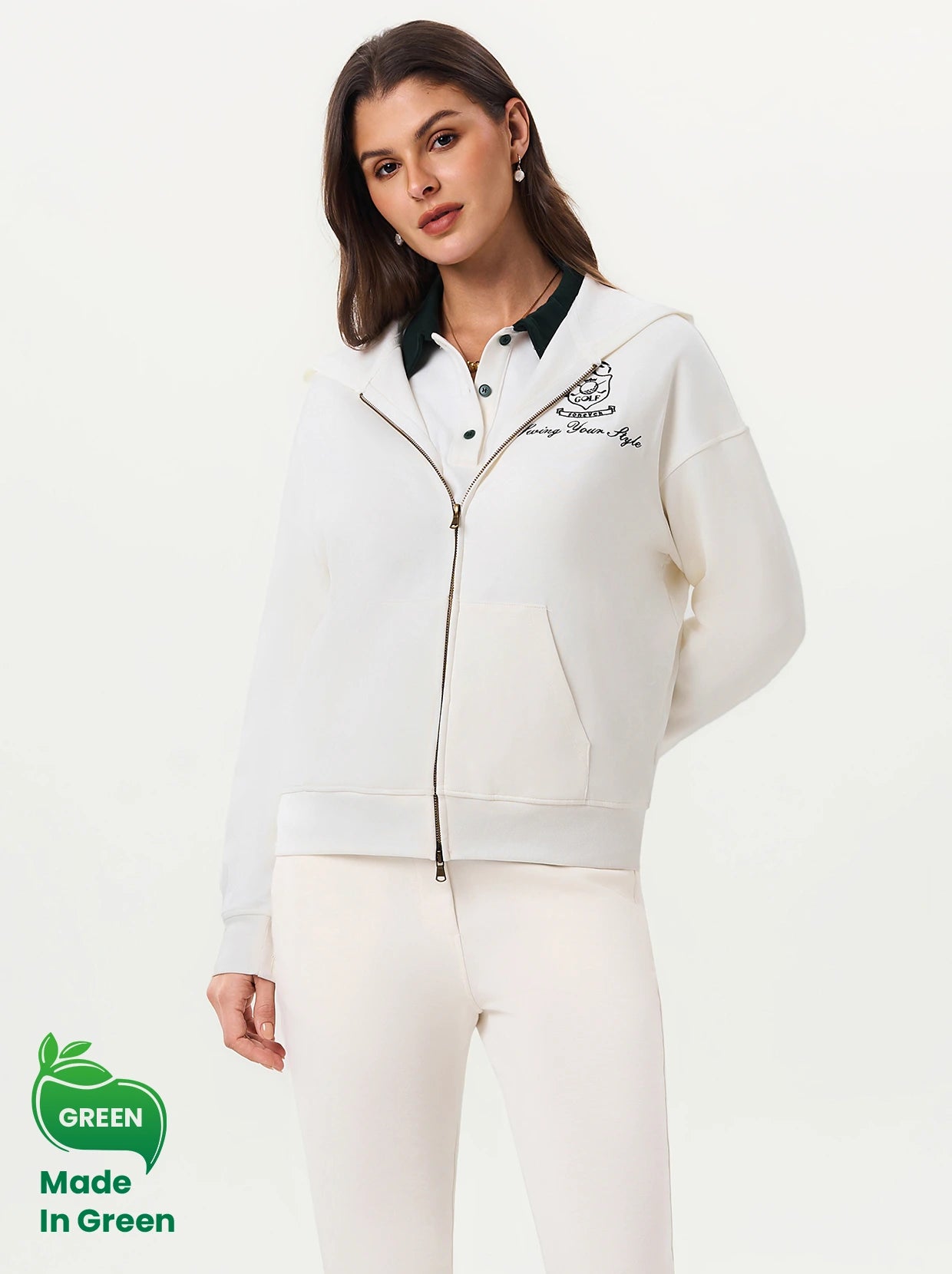 White Hooded Long-sleeve Jacket For Women