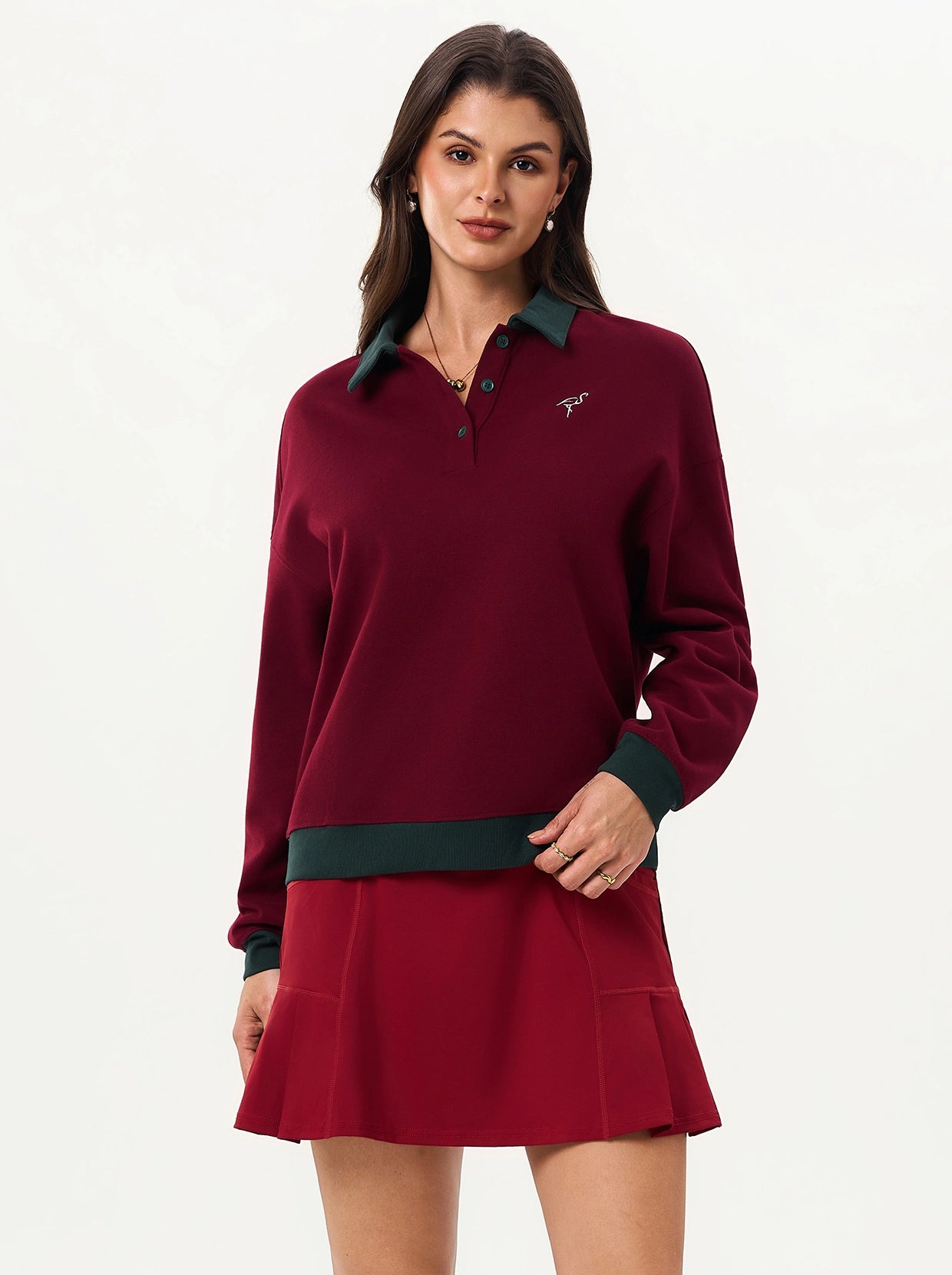 Red Button-placket Golf Sweatshirt