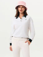 White Button-placket Golf Sweatshirt