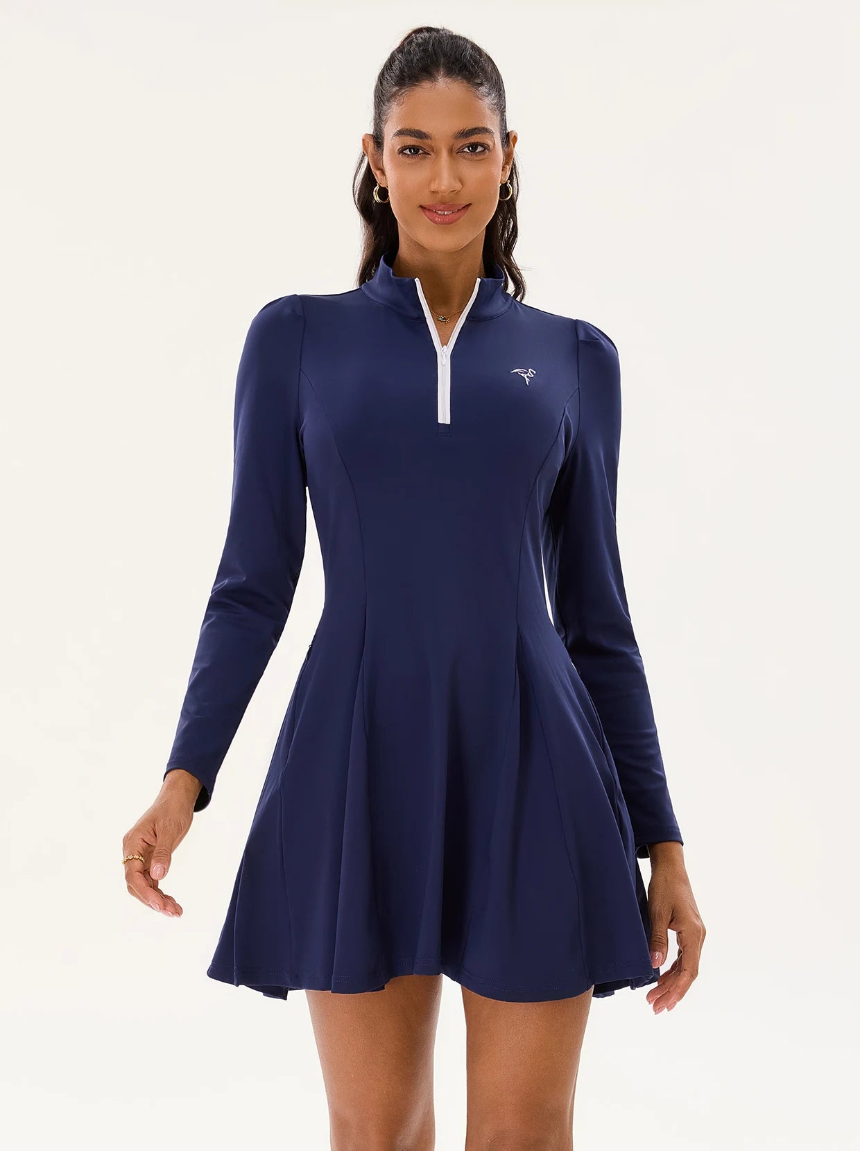 Blue 34" Long-sleeve Golf Dress with Shorts