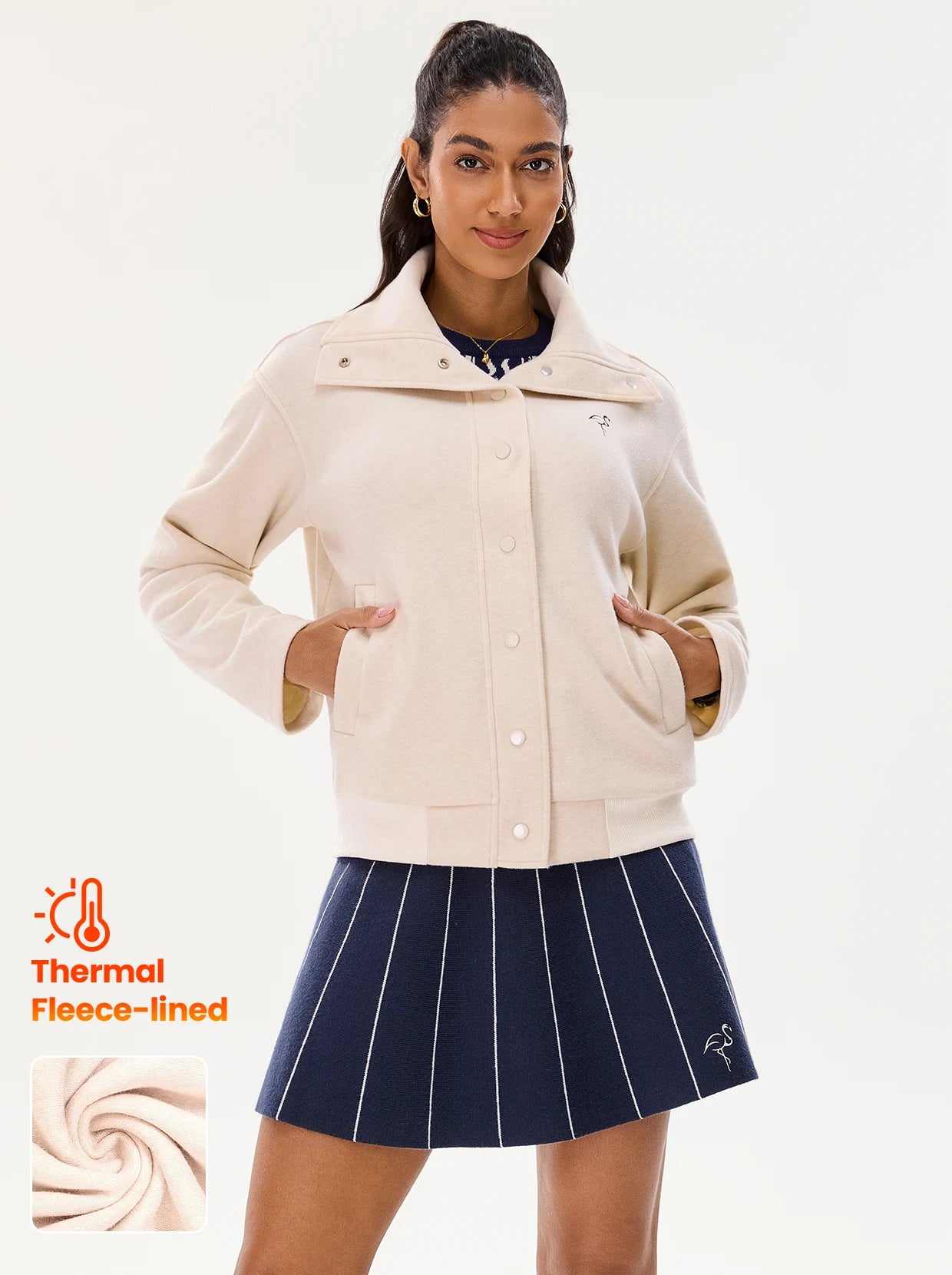 White Stand-collar Thermal Jacket For Women 