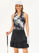 Hawaii Style Floral V-neck Racerback Sleeveless Polo Shirt