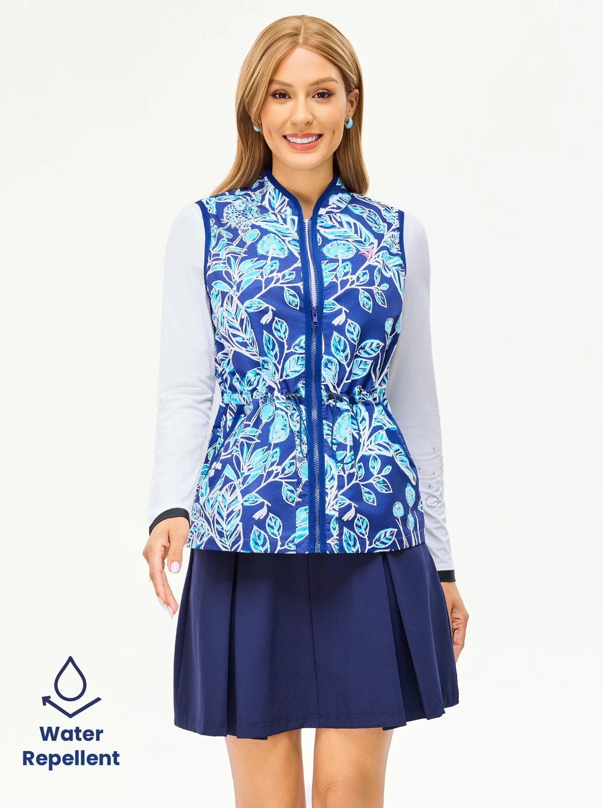 Water-repellent Blue Dandelion Active Vest with Cinched Waist