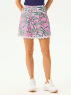 17" Tropical Floral Athletic Skorts with Shorts and Pockets 