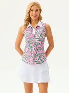 Tropical Flower Button-placket Sleeveless Polo Shirt