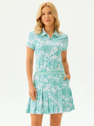 34.5" Quarter-zip Short-sleeve Pleated Dress with Shorts and Pockets