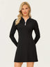 34" UPF50+ Scalloped-collar Long-sleeve Golf Dresses with Shorts
