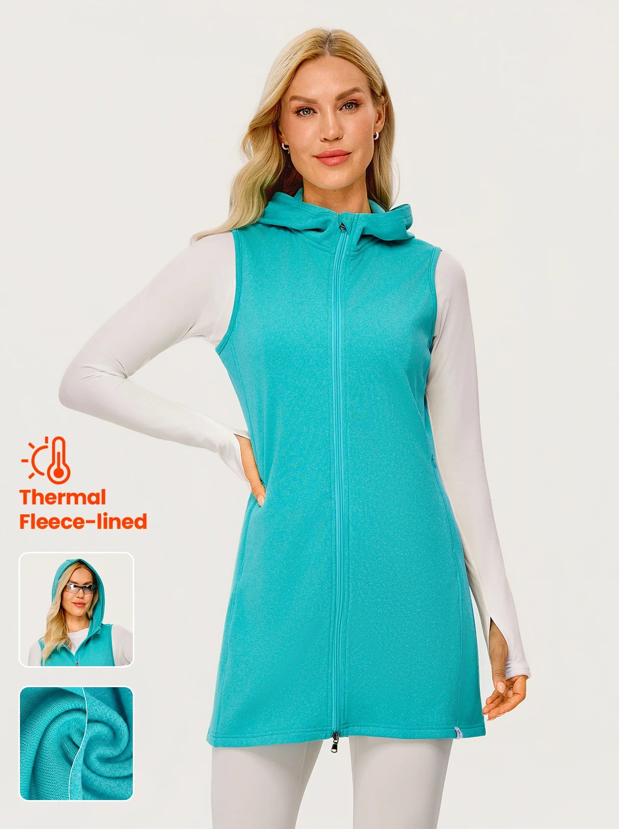 Long Two-way Zipper Thermal Hooded Vest