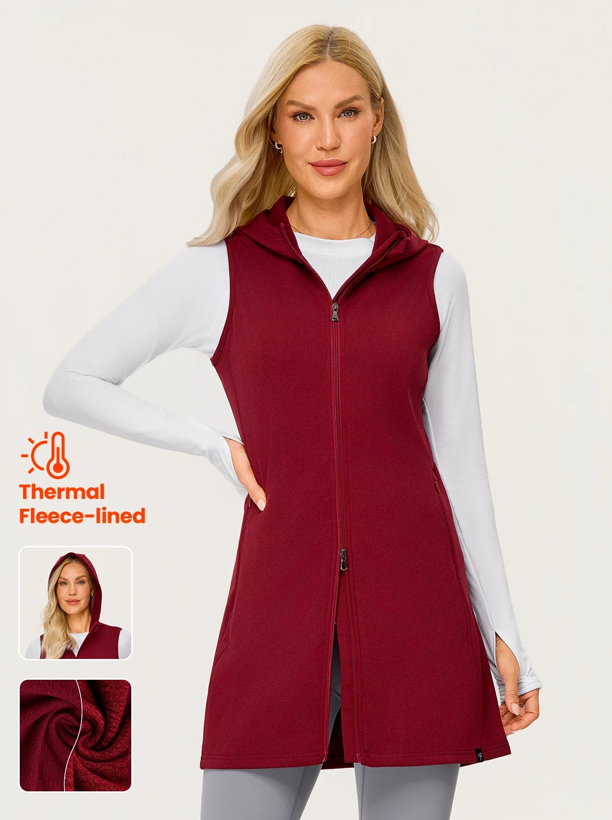 Long Two-way Zipper Thermal Hooded Vest