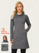 Women's 35" Hooded Long-sleeve Thermal Dress with Pockets