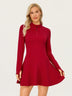 Quarter-zip Long-sleeve Ruffled Sweatshirt Dress with Thumbholes