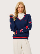 Red Star V-neck Dropped-Shoulder Golf Sweater