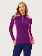Purple Ribbed Stand-collar Long-sleeve Golf Shirt